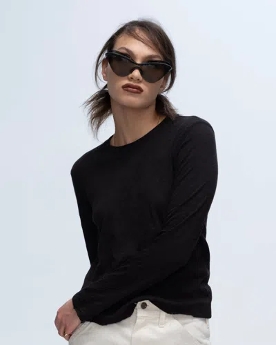 Atm Anthony Thomas Melillo Women's Slub Jersey Long Sleeve Destroyed Wash Crop T-shirt In Black