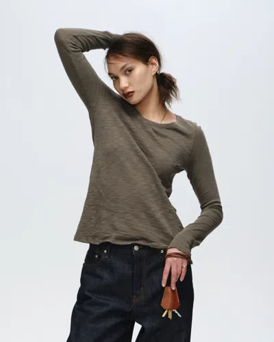 Atm Anthony Thomas Melillo Women's Slub Jersey Long Sleeve Destroyed Wash T-shirt In Gray