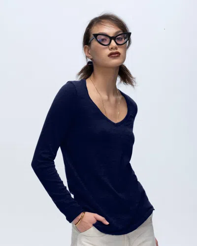 Atm Anthony Thomas Melillo Women's Slub Jersey Long Sleeve V-neck T-shirt In Blue