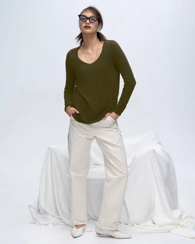 Atm Anthony Thomas Melillo Women's Slub Jersey Long Sleeve V-neck T-shirt In Green