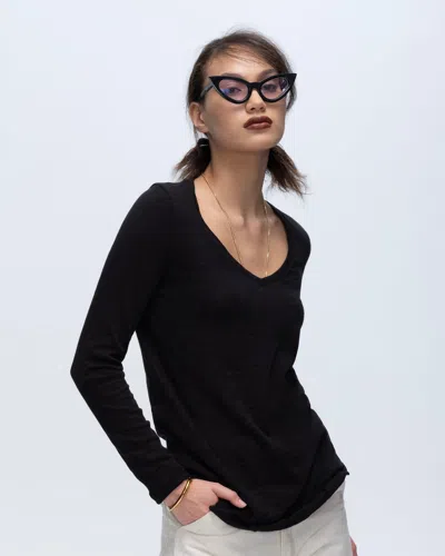 Atm Anthony Thomas Melillo Women's Slub Jersey Long Sleeve V-neck T-shirt In Black