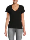 Atm Anthony Thomas Melillo Women's Slub Jersey Schoolboy V Neck Tee In Black