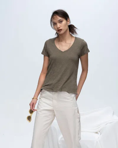 Atm Anthony Thomas Melillo Women's Slub Jersey Schoolboy V-neck T-shirt In Green
