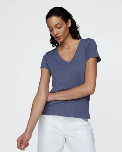 Atm Anthony Thomas Melillo Women's Slub Jersey Schoolboy V-neck T-shirt In Blue
