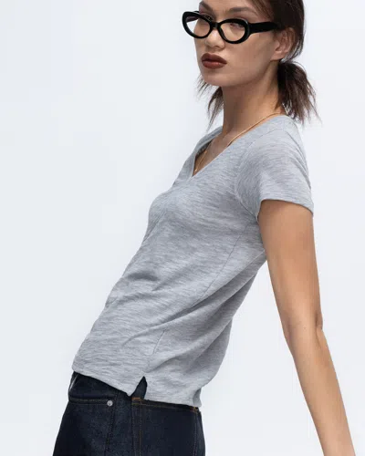 Atm Anthony Thomas Melillo Women's Slub Jersey Schoolboy V-neck T-shirt In Gray