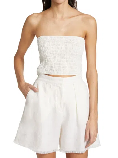 Atm Anthony Thomas Melillo Women's Smocked Linen Crop Top In Almond