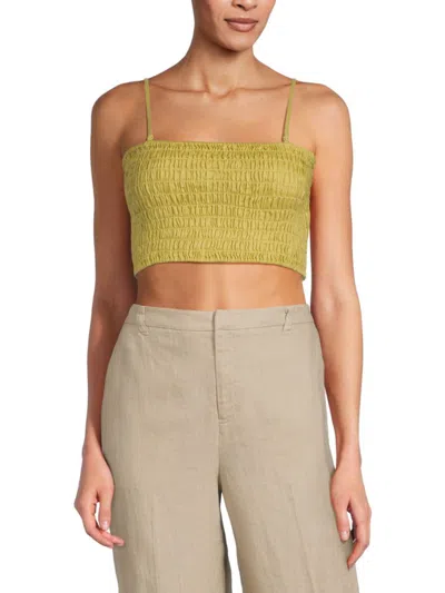 Atm Anthony Thomas Melillo Women's Smocked Linen Crop Top In Sea Grass
