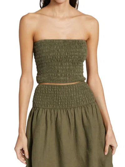 Atm Anthony Thomas Melillo Women's Smocked Linen Crop Top In Seaweed