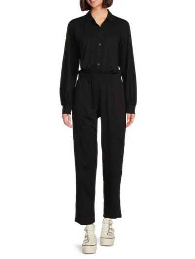 Atm Anthony Thomas Melillo Women's Solid Spread Collar Jumpsuit In Black