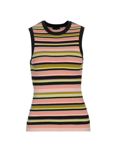 Atm Anthony Thomas Melillo Stripe Sleeveless Cotton Blend Rib Sweater In Multi Stripe