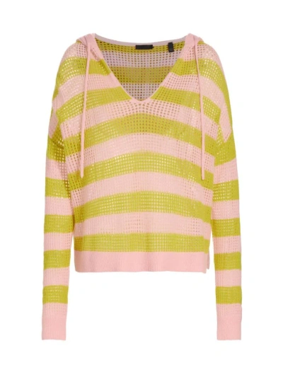 Atm Anthony Thomas Melillo Women's Striped Cashmere Mesh Knit Hoodie In Ballet Pink Moss