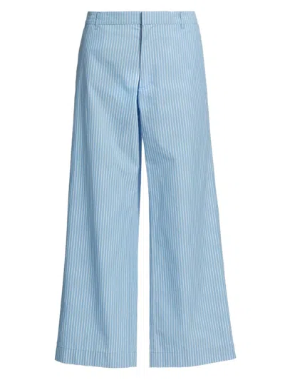 Atm Anthony Thomas Melillo Women's Striped Cotton Cropped Trousers In Summer Sky White