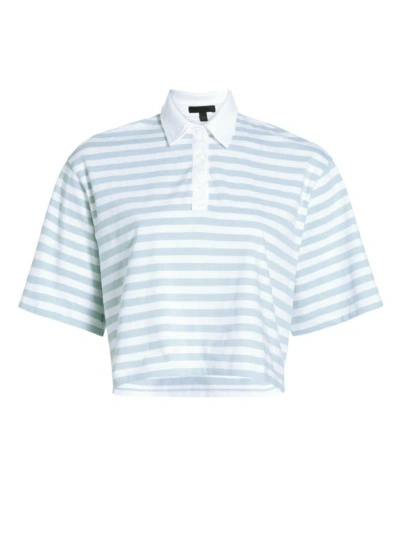 Atm Anthony Thomas Melillo Women's Striped Crop Polo T-shirt In White Powder Blue