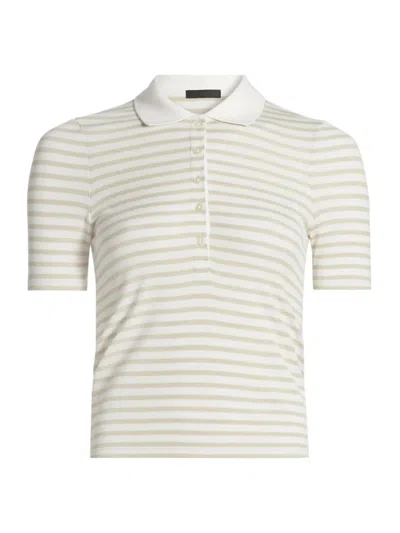 Atm Anthony Thomas Melillo Women's Striped Rib-knit Polo Shirt In Chalk Morning Mist