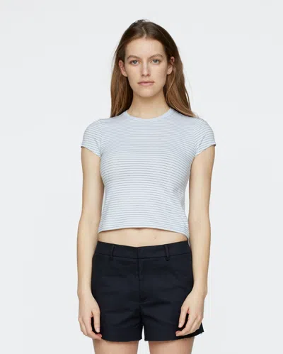 Atm Anthony Thomas Melillo Women's Striped Stretch Cotton Cropped Baby T-shirt In Blue