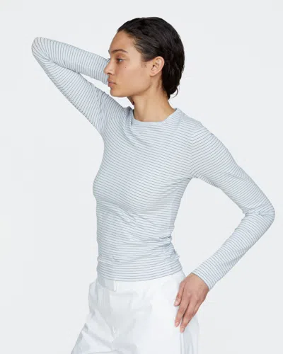 Atm Anthony Thomas Melillo Women's Striped Stretch Cotton Long Sleeve Baby T-shirt In Blue