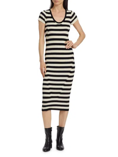 Atm Anthony Thomas Melillo Women's Striped Wool Knit Short-sleeve Sweaterdress In Black
