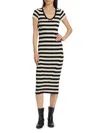 Atm Anthony Thomas Melillo Wool Blend Striped Cap Sleeve Dress In Black