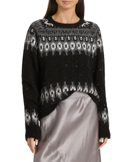 Atm Anthony Thomas Melillo Women's Wool Blend Sequin Fair Isle Sweater In Black