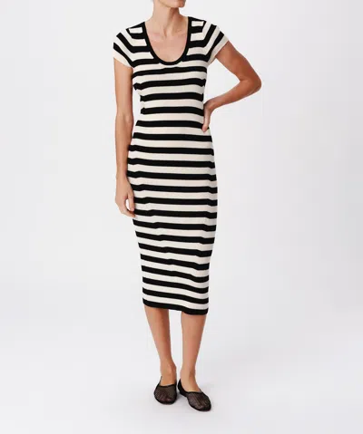 Atm Anthony Thomas Melillo Wool Blend Striped Cap Sleeve Dress In Black-chalk