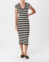 Atm Anthony Thomas Melillo Wool Blend Striped Cap Sleeve Dress In Black