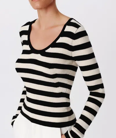 Atm Anthony Thomas Melillo Wool Blend Striped Long Sleeve Sweater In Black-chalk