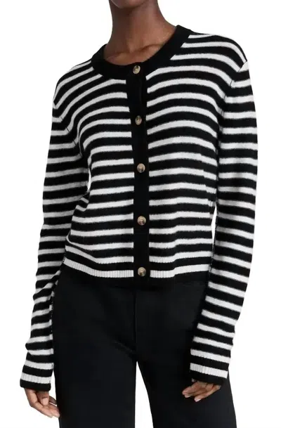 Atm Anthony Thomas Melillo Wool Cashmere Stripe Cropped Cardigan In Black/grey