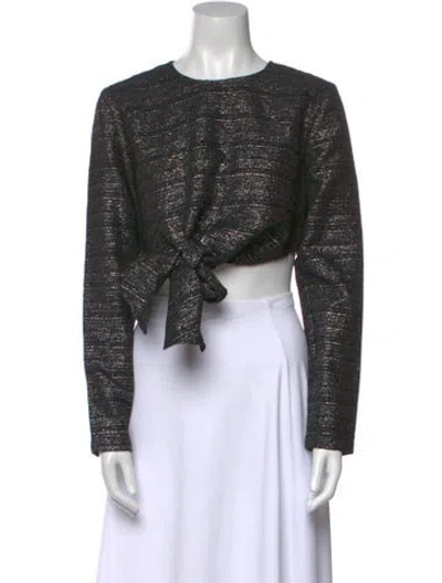 Pre-owned Atoir Crew Neck Long Sleeve Crop Top In Black