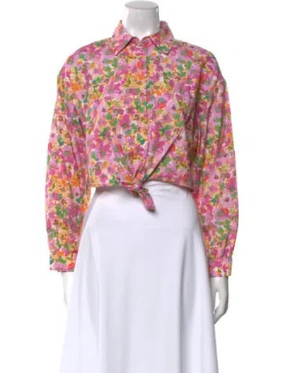 Pre-owned Atoir Floral Print Long Sleeve Crop Top In Pink