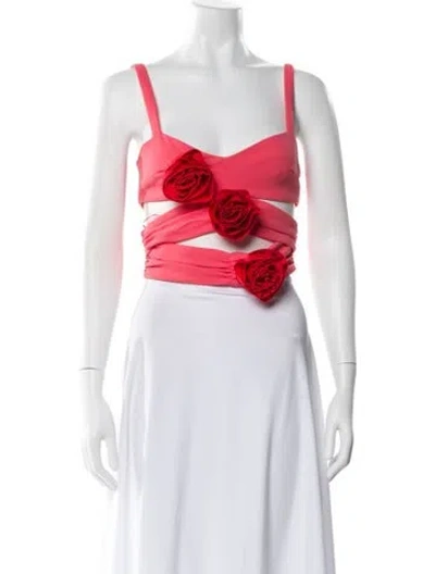 Pre-owned Atoir Floral Print Square Neckline Crop Top In Red