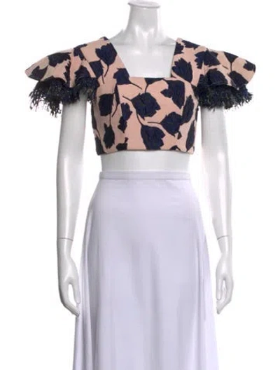Pre-owned Atoir Floral Print Square Neckline Crop Top In White