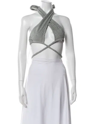 Pre-owned Atoir Halterneck Sleeveless Crop Top In Gray