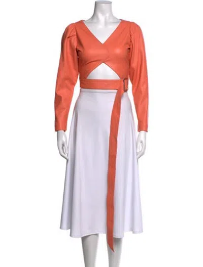 Pre-owned Atoir Leather V-neck Crop Top In Orange