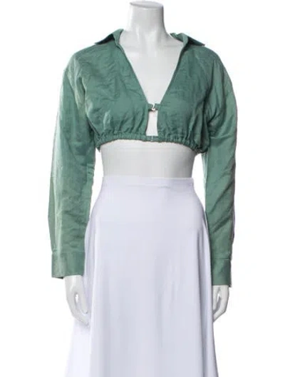 Pre-owned Atoir Long Sleeve Crop Top In Green