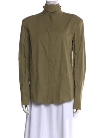 Pre-owned Atoir Mock Neck Long Sleeve Button-up Top In Green