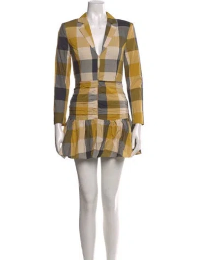 Pre-owned Atoir Plaid Print Mini Dress In Yellow