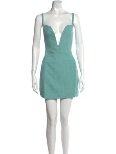 Pre-owned Atoir Plunge Neckline Mini Dress In Blue/green
