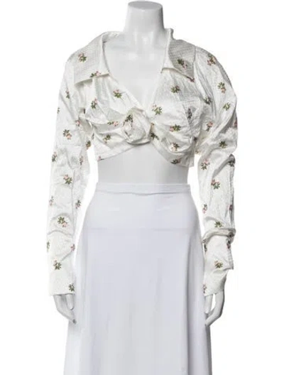 Pre-owned Atoir Printed V-neck Crop Top W/ Tags In White