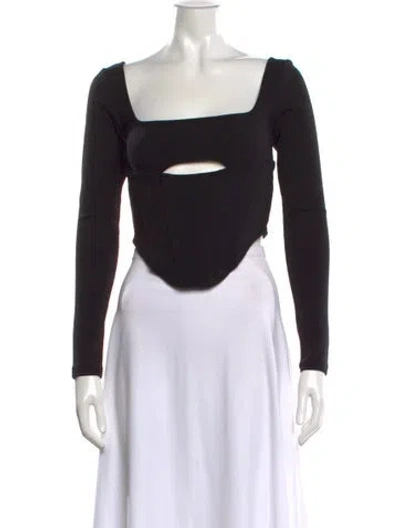 Pre-owned Atoir Square Neckline Long Sleeve Crop Top In Black
