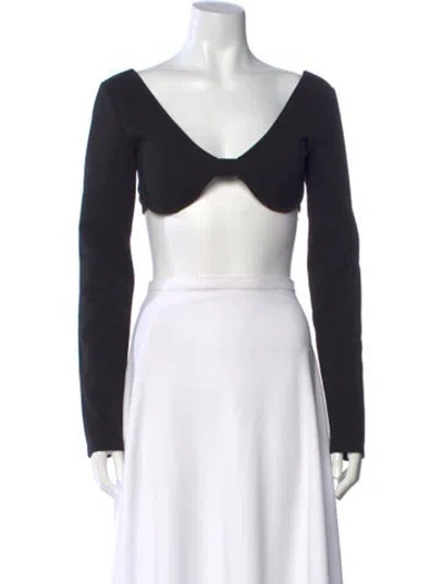 Pre-owned Atoir V-neck Long Sleeve Crop Top In Black