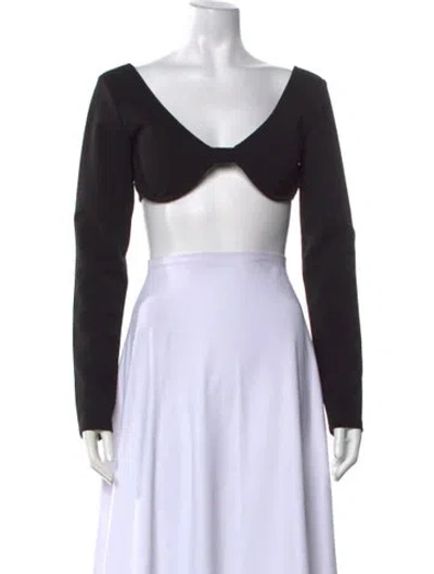 Pre-owned Atoir V-neck Long Sleeve Crop Top In Black