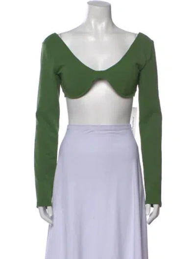 Pre-owned Atoir V-neck Long Sleeve Crop Top In Green