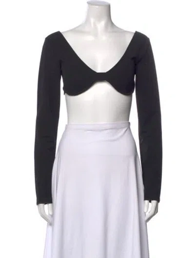 Pre-owned Atoir V-neck Long Sleeve Crop Top W/ Tags In Black