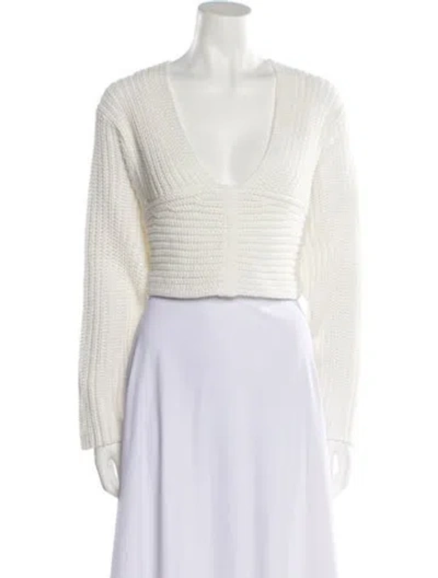 Pre-owned Atoir V-neck Long Sleeve Crop Top In White