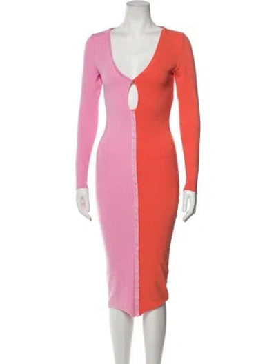 Pre-owned Atoir V-neck Midi Length Dress In Orange