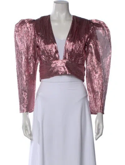 Pre-owned Atoir V-neck Three-quarter Sleeve Crop Top In Pink