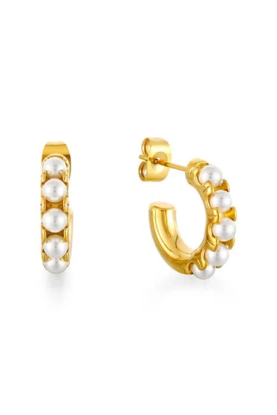 Atolea Mini Pearl Huggies Earrings In Gold