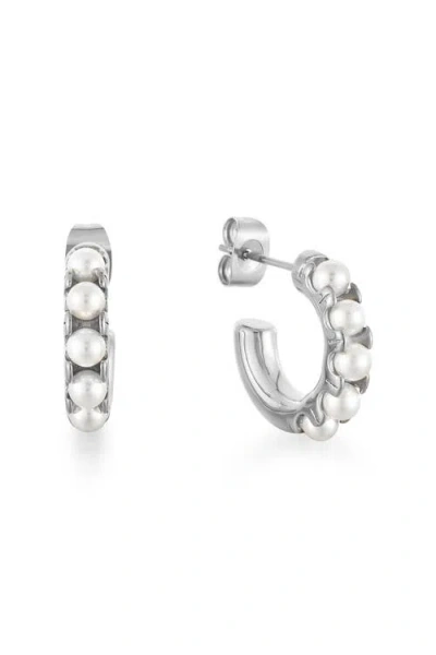 Atolea Mini Pearl Huggies Earrings In Metallic