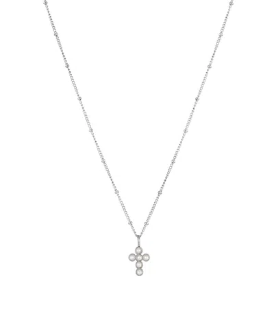 Atolea Pearl Cross Necklace In Metallic