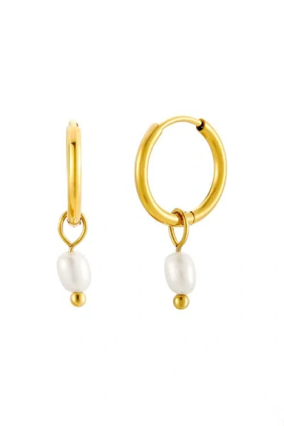 Atolea Pearl Huggie Hoops Earrings In Gold